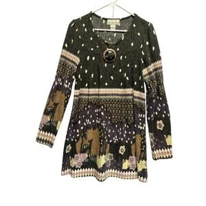 Sole Dione Studio Deer Print Sweater Tunic Dress M Woodland Boho Retro 90s Style